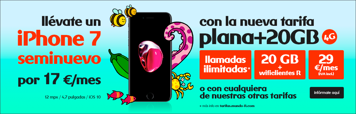 llévate un iphone 7 seminuevo por 17€/mes con móbilR